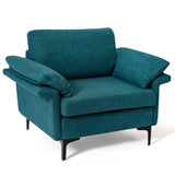 Sillón moderno de tela con muelles distribuidos originales y cojines en los reposabrazos