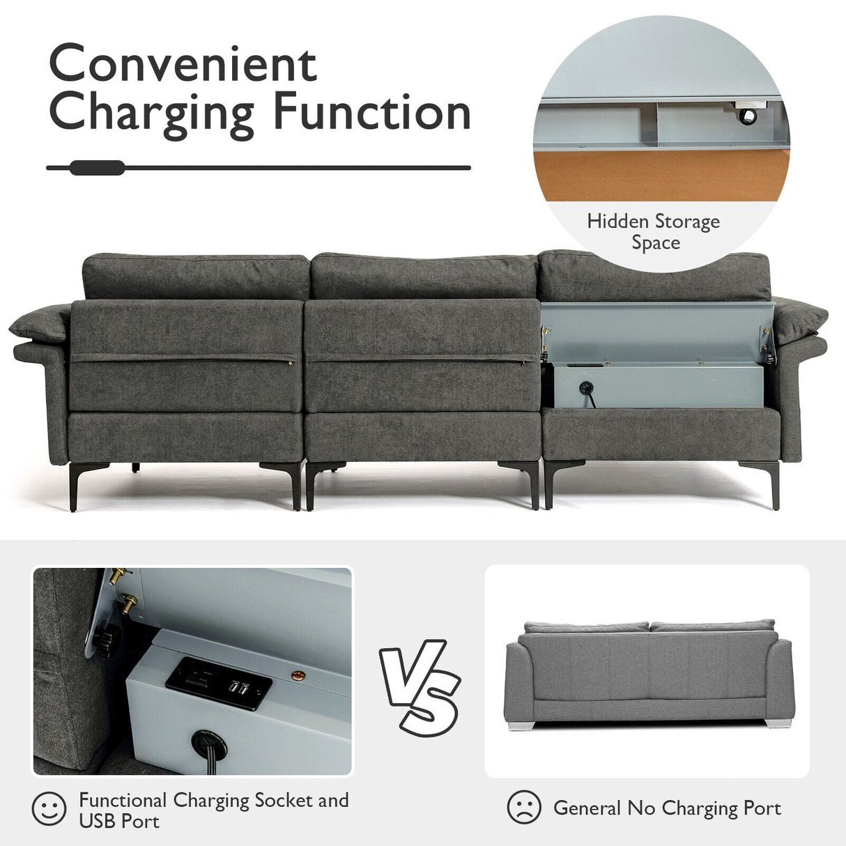 Sofá seccional modular extra grande en forma de L con chaise reversible para 4-5 personas