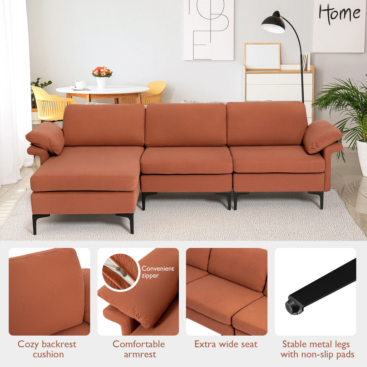 Sofá seccional modular extra grande en forma de L con chaise reversible para 4-5 personas