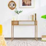 Mesa consola de imitación mármol con cestas de rejilla para recibidor y salón - Blanco