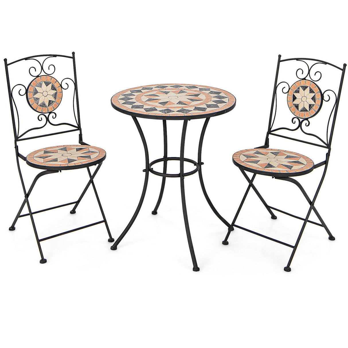 Juego de bistró para patio de 3 piezas con 1 mesa redonda de mosaico y 2 sillas plegables