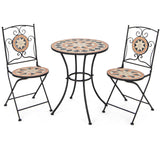 Juego de bistró para patio de 3 piezas con 1 mesa redonda de mosaico y 2 sillas plegables