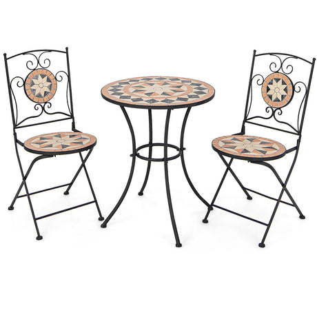 Juego de bistró para patio de 3 piezas con 1 mesa redonda de mosaico y 2 sillas plegables