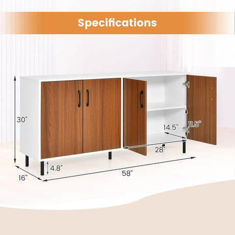 Aparador de cocina de 4 puertas para comedor y cocina - Blanco