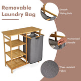 Soporte de bambú para cesto de ropa sucia con bolsa extraíble deslizante y estantes abiertos de 3 niveles