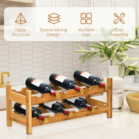 Estante de almacenamiento de bambú de 2 niveles para 12 botellas de vino