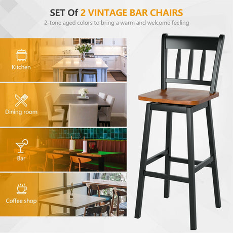 Juego de 2 taburetes de bar giratorios de 30.5 pulgadas con giro de 360°