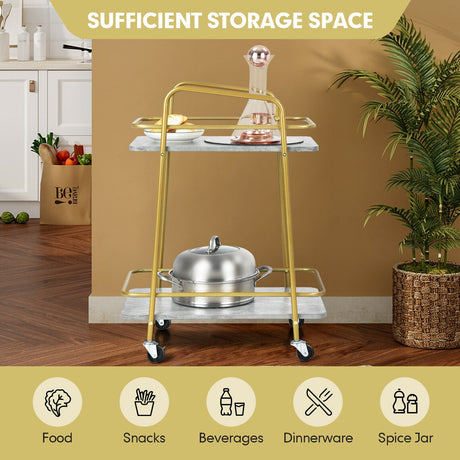 Carro de cocina rodante de 2 niveles con estructura de acero y ruedas con freno-Gris