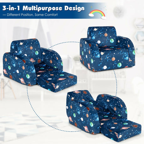 Sofá cama convertible 3 en 1 para niños, silla abatible, tumbona para niños pequeños
