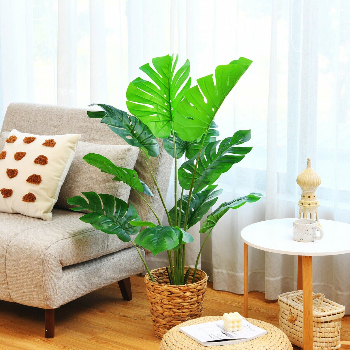 Árbol Artificial de Monstera Deliciosa de 4 Pies con 10 Hojas de Diferentes Tamaños
