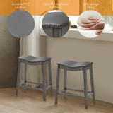 Set of 2 PU Leather Saddle Bar Stools with Rubber Wood Legs