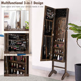 Free-Standing Jewelry Cabinet with Full-Length Mirror and Lockable Door
