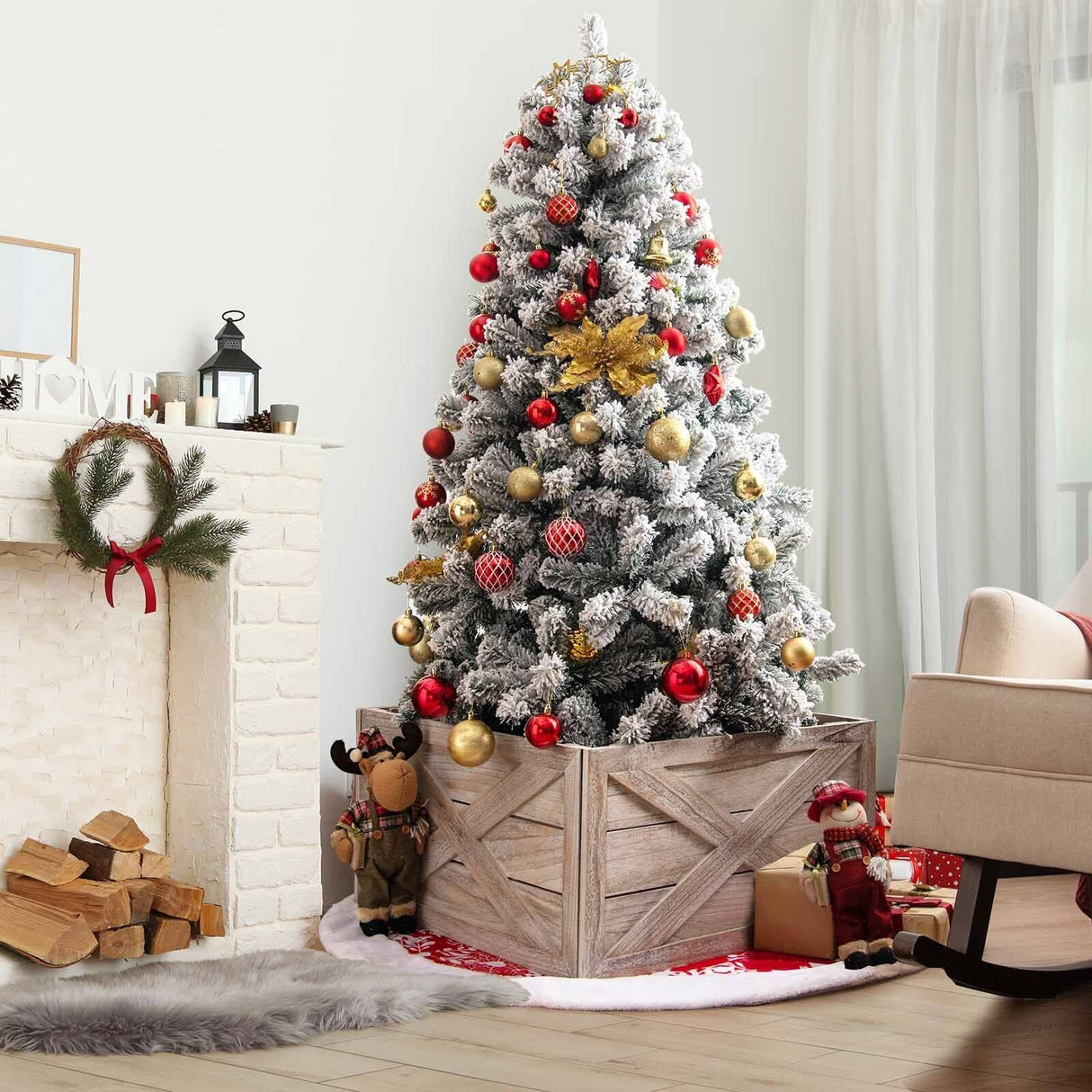 Caja de madera para el tronco del árbol de 28.5 pulgadas para uso en interiores y exteriores