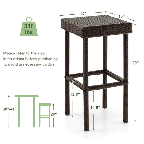2 Taburetes de bar de ratán de mimbre para patio - Marrón
