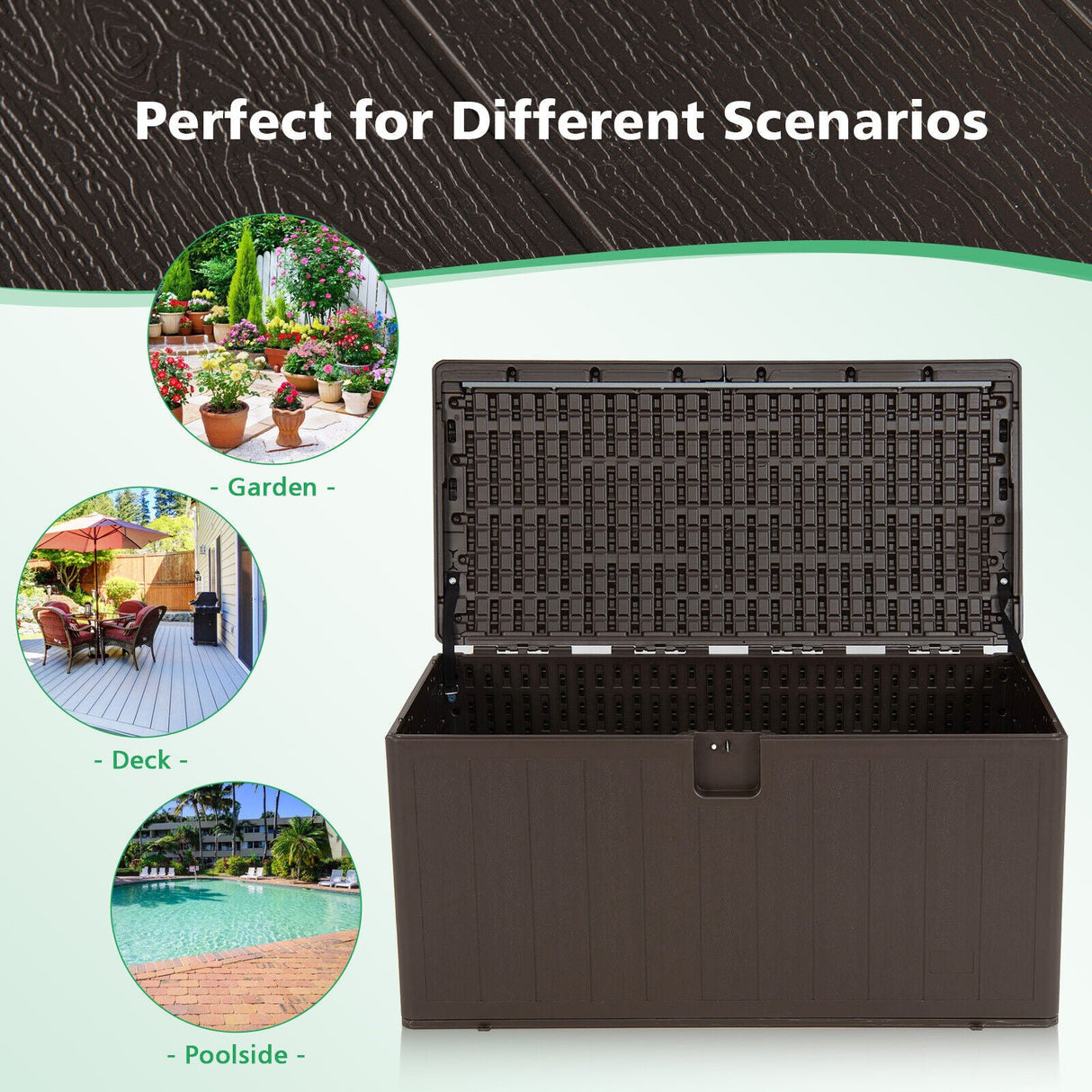 Caja de almacenamiento con cerradura para terraza, grande, resistente a la intemperie, de 397 litros