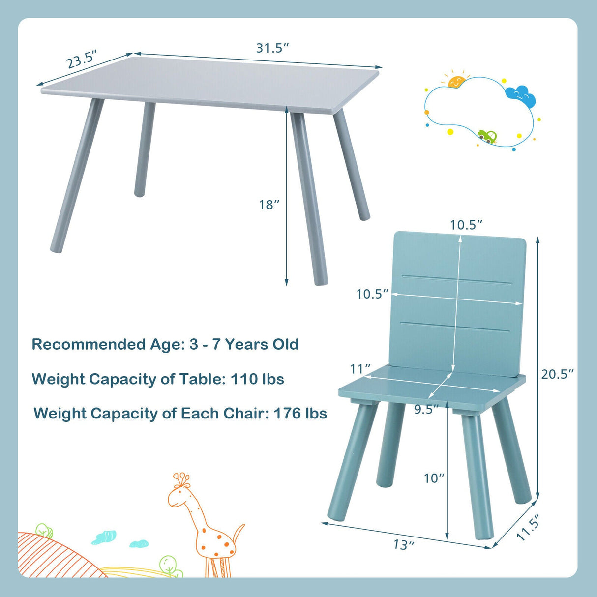 Set de Muebles de Actividad de Madera de 5 Piezas para Niños con Bloques de Construcción - Azul