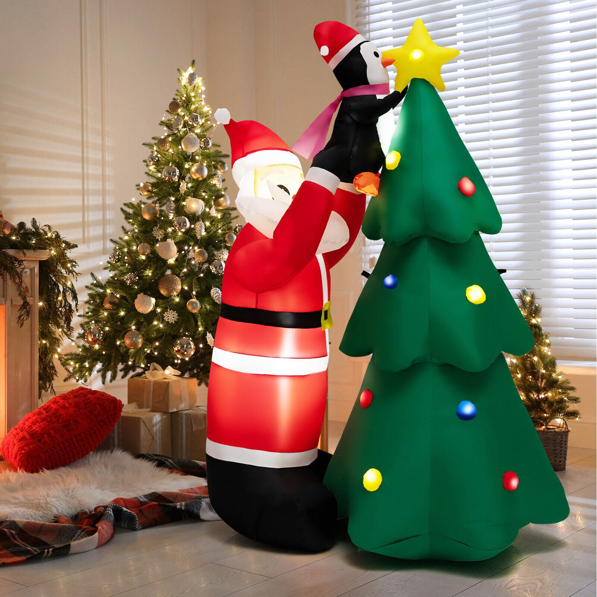 Árbol de Navidad y Papá Noel hinchables de 1,8 m con LED y soplador de aire