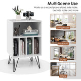 Mueble para tocadiscos independiente, armario para discos con patas de metal - blanco