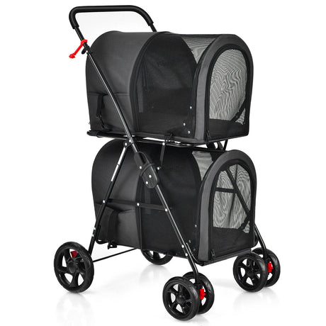 Cochecito doble 4 en 1 para mascotas con transportín desmontable y carruaje de viaje