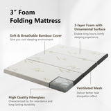 Portable Tri-fold Memory Foam Floor Mattress Topper Portable with Carrying Bag