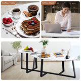 Set of 2 Modern Faux Marble Nesting Coffee Table Set with Oval and Round Table-White