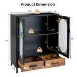 Aparador Industrial de Cocina con Puertas de Vidrio Templado - Negro