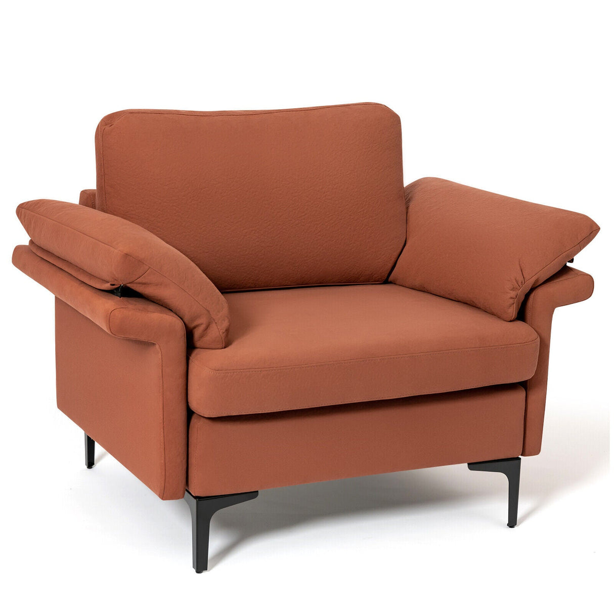 Sillón moderno de tela con muelles distribuidos originales y cojines en los reposabrazos