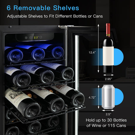 Vinoteca de 30 botellas de 15 pulgadas con memoria de temperatura