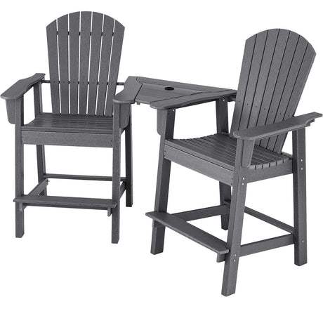 2 sillas Adirondack altas de HDPE con bandeja central de conexión