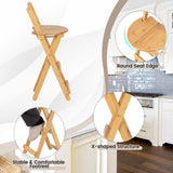 24 Inch Set of 2 Bamboo Folding Barstools with Footrests and Handles-Natural