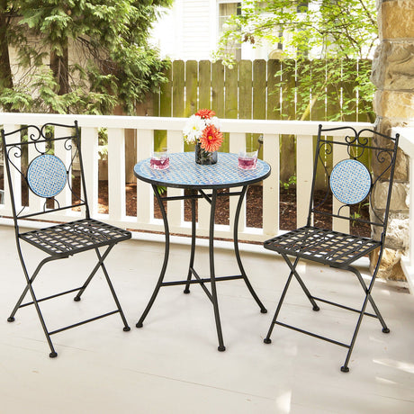 Juego de bistró para patio de 3 piezas, muebles de exterior, mesa y sillas con mosaico