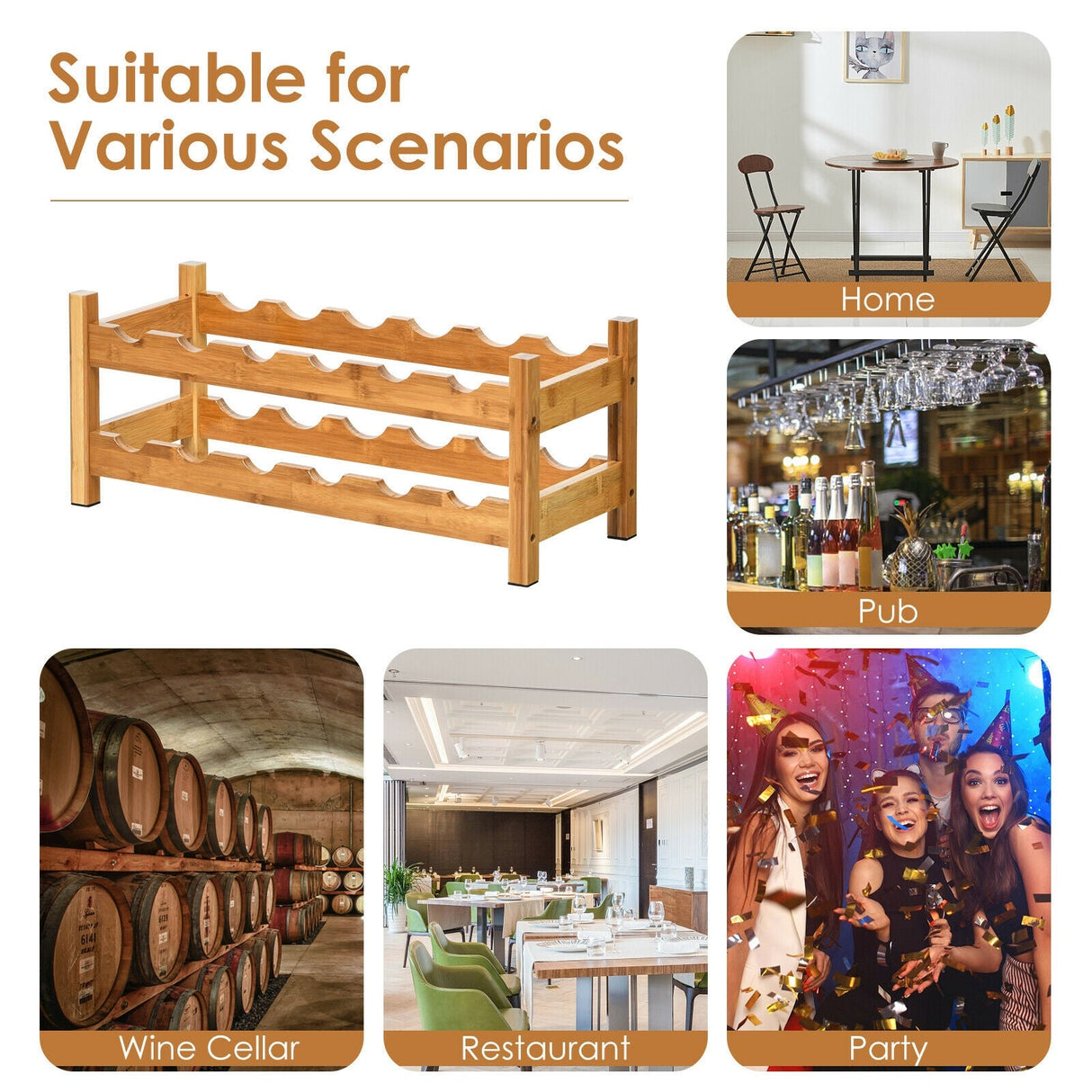 2-Tier 12 Bottles Bamboo Storage Shelf Wine Rack