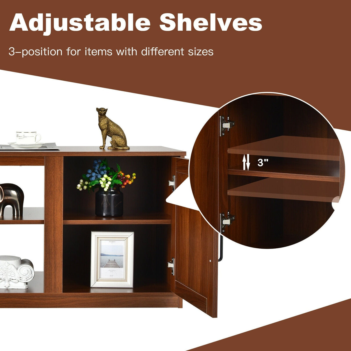 Mueble de TV con puertas corredizas dobles para televisores de hasta 65 pulgadas