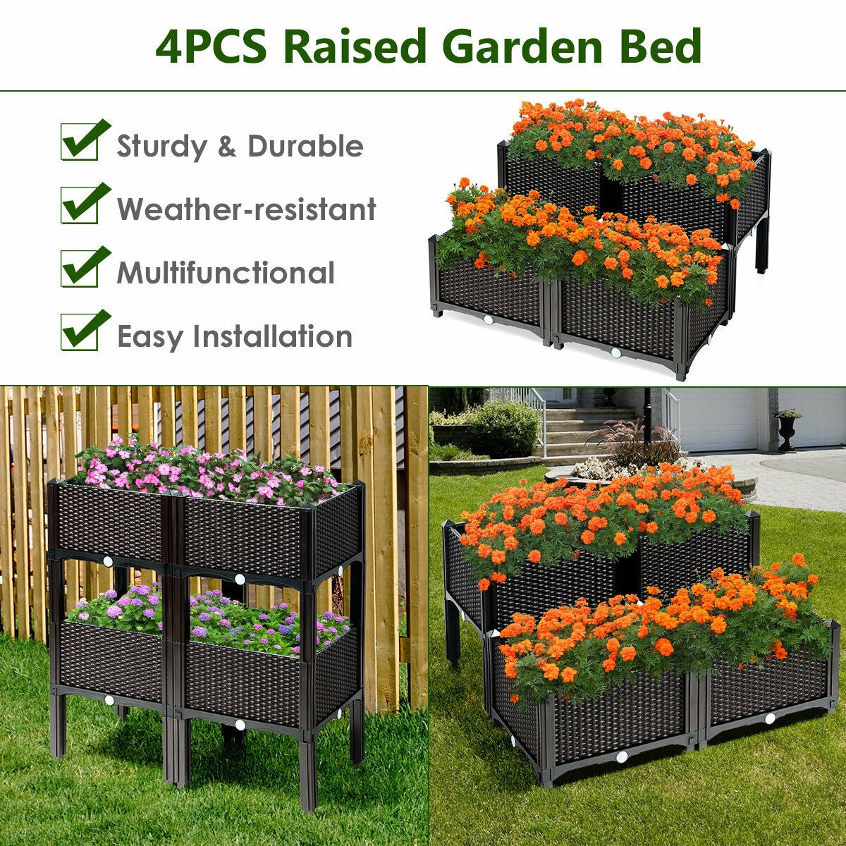 Juego de 4 jardineras elevadas para flores, verduras y hierbas