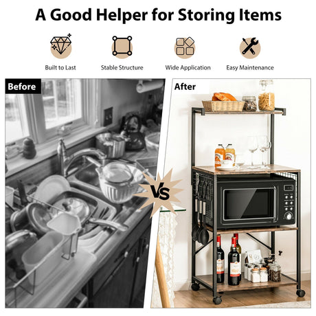 Estantería de cocina de 4 niveles con ruedas