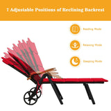 Tumbona plegable de mimbre para patio con ruedas - Roja
