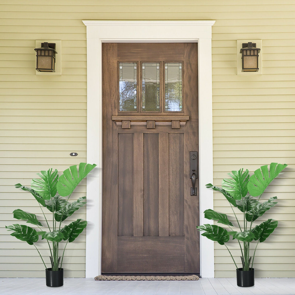 Paquete de 2 árboles artificiales de Monstera Deliciosa con 10 hojas de diferentes tamaños