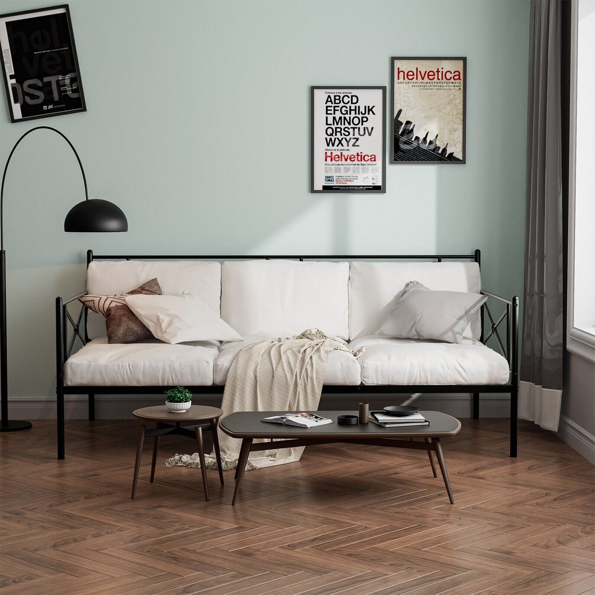 Metal Daybed Twin Bed Frame Stable Steel Slats Sofa Bed