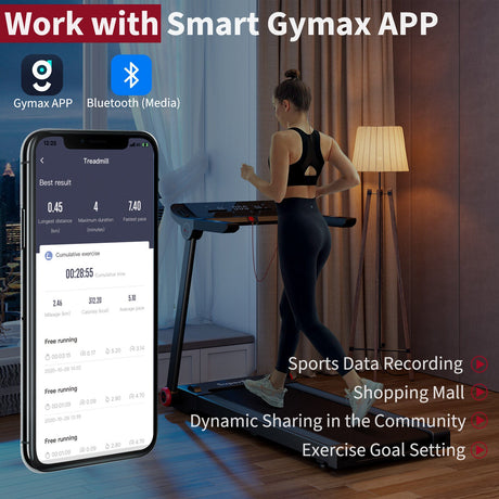 Cinta de correr plegable de 3.75 HP con APP y 12 programas preestablecidos