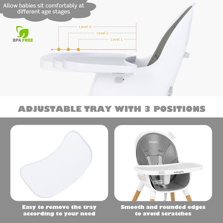 Silla alta convertible 4 en 1 para bebés, silla de alimentación infantil con bandeja ajustable
