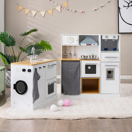 Juego de cocina infantil de madera de 2 piezas con luz y sonido