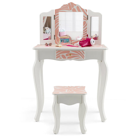 Tocador Infantil 2 en 1 con Espejo Triple Plegable - Rosa
