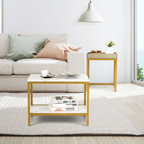 2 Pieces Nesting Coffee Table Set for Living Room-White