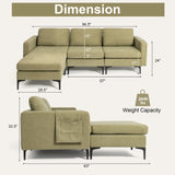 Sofá modular seccional en forma de L de 3 asientos con chaise reversible y 2 puertos USB - Verde