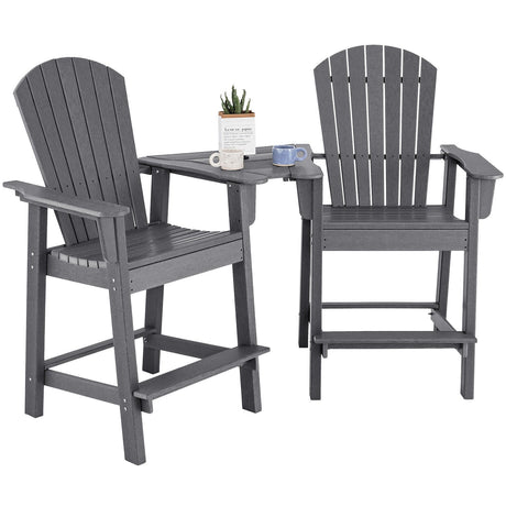 2 sillas Adirondack altas de HDPE con bandeja central de conexión