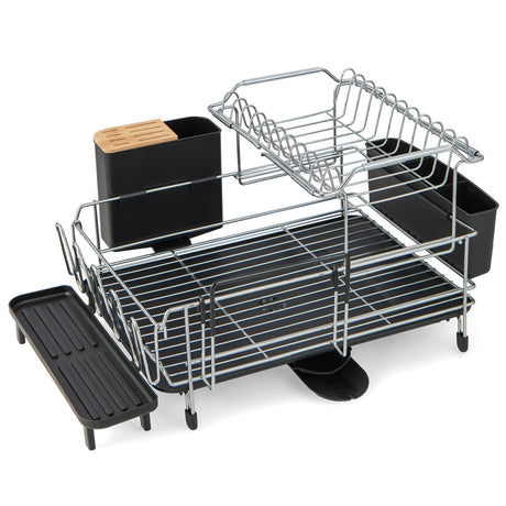 Escurridor de platos desmontable de 2 niveles con soporte para cubiertos