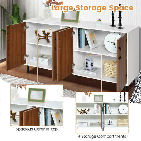 Aparador de cocina de 4 puertas para comedor y cocina - Blanco