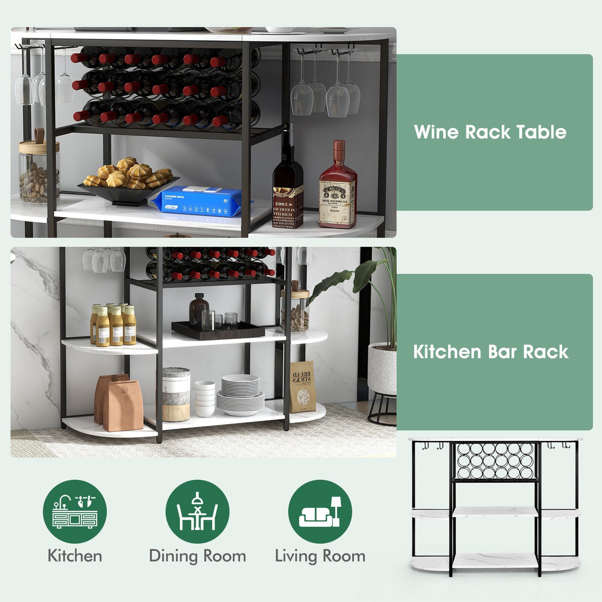 Estante para vinos de 47 pulgadas con portavasos y estantes de almacenamiento