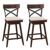Juego de 2 taburetes de bar giratorios de madera con asiento acolchado y respaldo en X abierto