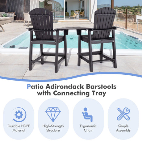 2 sillas Adirondack altas de HDPE con bandeja central de conexión